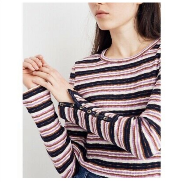 Madewell Tops - Madewell Elsie Stripe Button Sleeve Tee